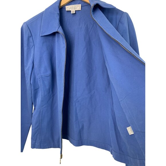 Vintage Y2K St. John Sport Blue Zip-Up Jacket M Stretch Woven 8107 Pockets USA - Picture 6 of 10